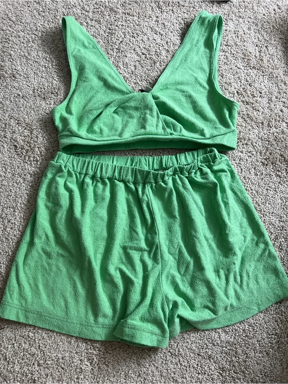 COS Bouclé Shorts Top Matching Set Green Summer Vacation